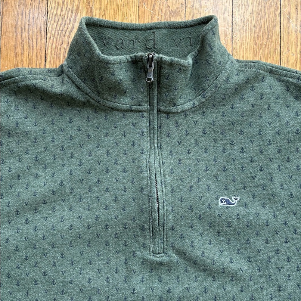 Vineyard Vines Saltwater Quarter Zip Sweater Pullover Green Large Anchors